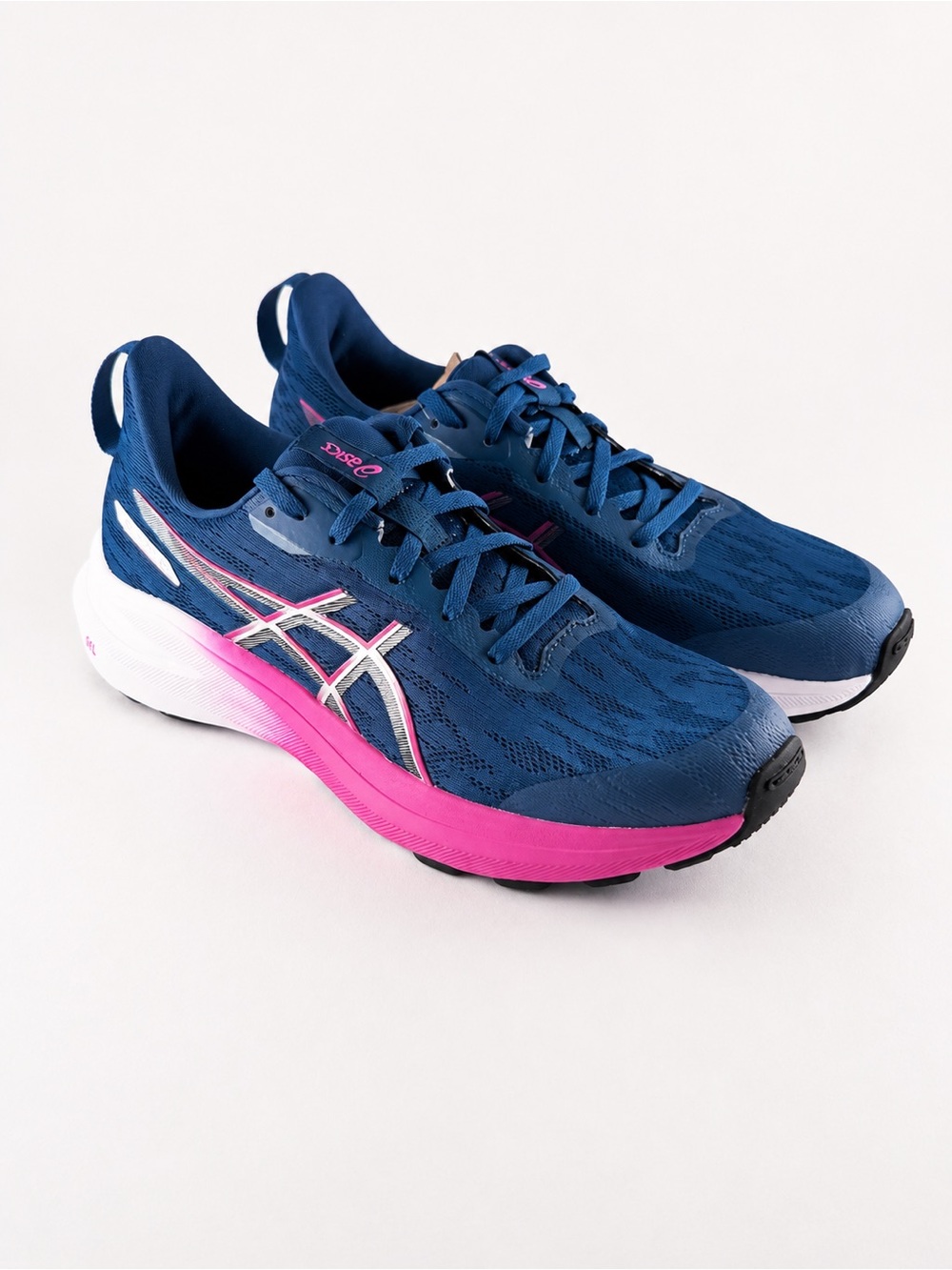 Size 6.5Y/8W- ASICS Gel Dedicate Navy with Pink Accent Athletic Running Shoes